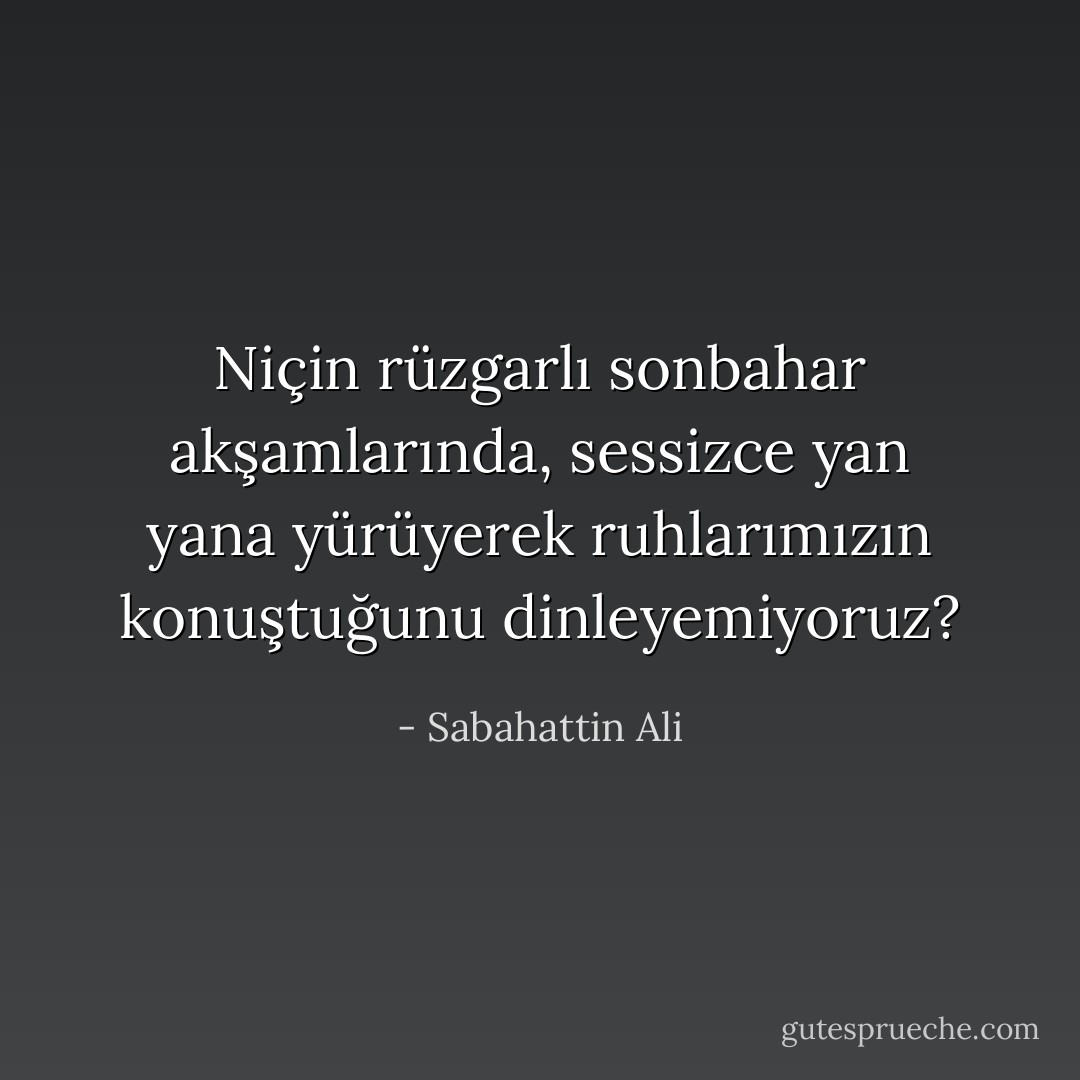 Niçin rüzgarlı sonbahar akşamlarında, sessizce yan yana yürüyerek ruhlarımızın konuştuğunu dinleyemiyoruz? - Sabahattin Ali
