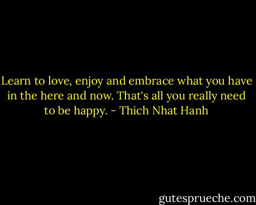 Learn to love, enjoy and embrace what you have in the here and now. That's all you really need to be happy. - Thich Nhat Hanh