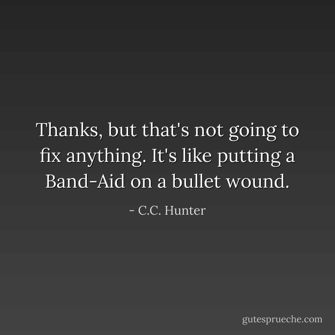 Thanks, but that's not going to fix anything. It's like putting a Band-Aid on a bullet wound. - C.C. Hunter
