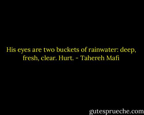 His eyes are two buckets of rainwater: deep, fresh, clear. Hurt. - Tahereh Mafi
