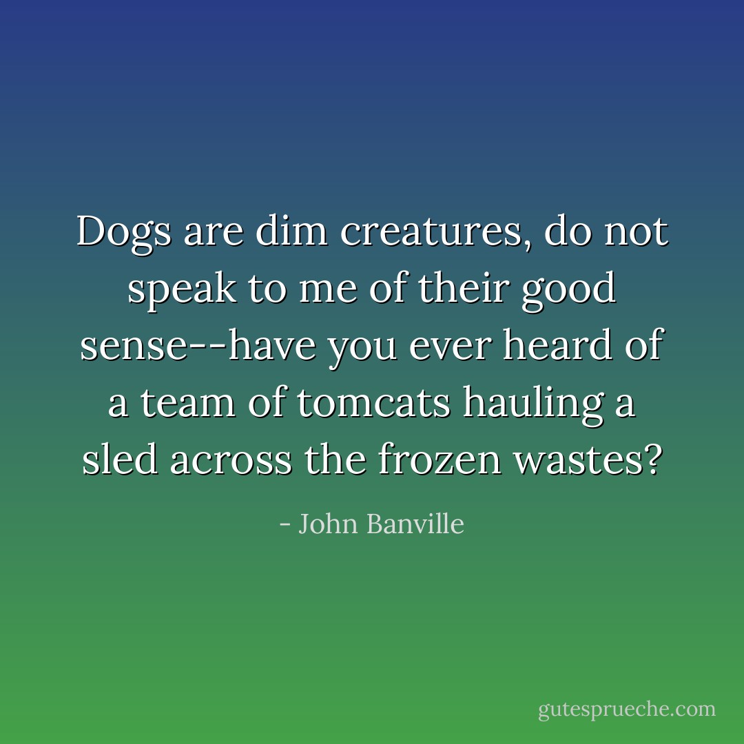 Dogs are dim creatures, do not speak to me of their good sense--have you ever heard of a team of tomcats hauling a sled across the frozen wastes? - John Banville