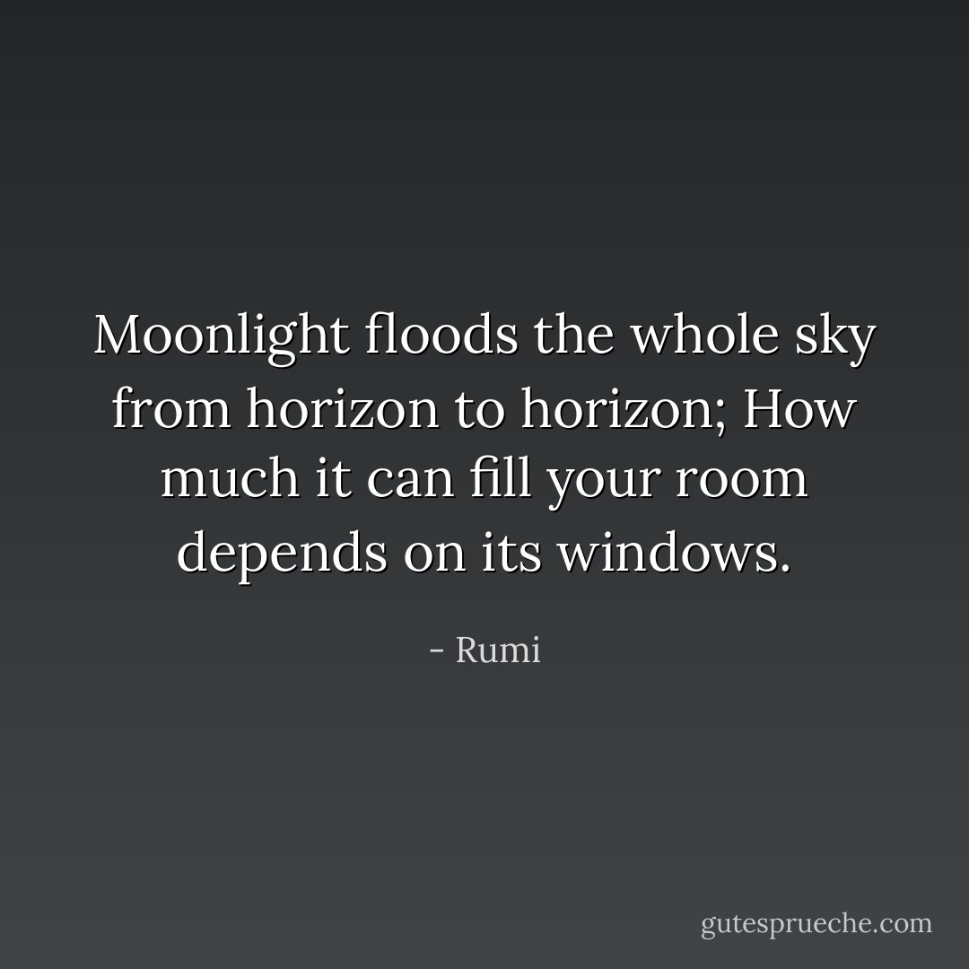 Moonlight floods the whole sky from horizon to horizon;<br />How much it can fill your room depends on its windows. - Rumi