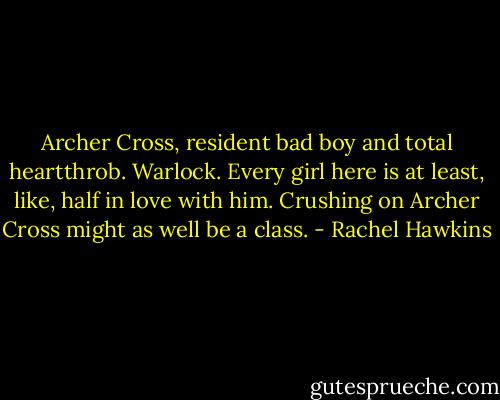 Archer Cross, resident bad boy and total heartthrob. Warlock. Every girl here is at least, like, half in love with him. Crushing on Archer Cross might as well be a class. - Rachel Hawkins