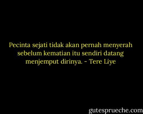 Pecinta sejati tidak akan pernah menyerah sebelum kematian itu sendiri datang menjemput dirinya. - Tere Liye