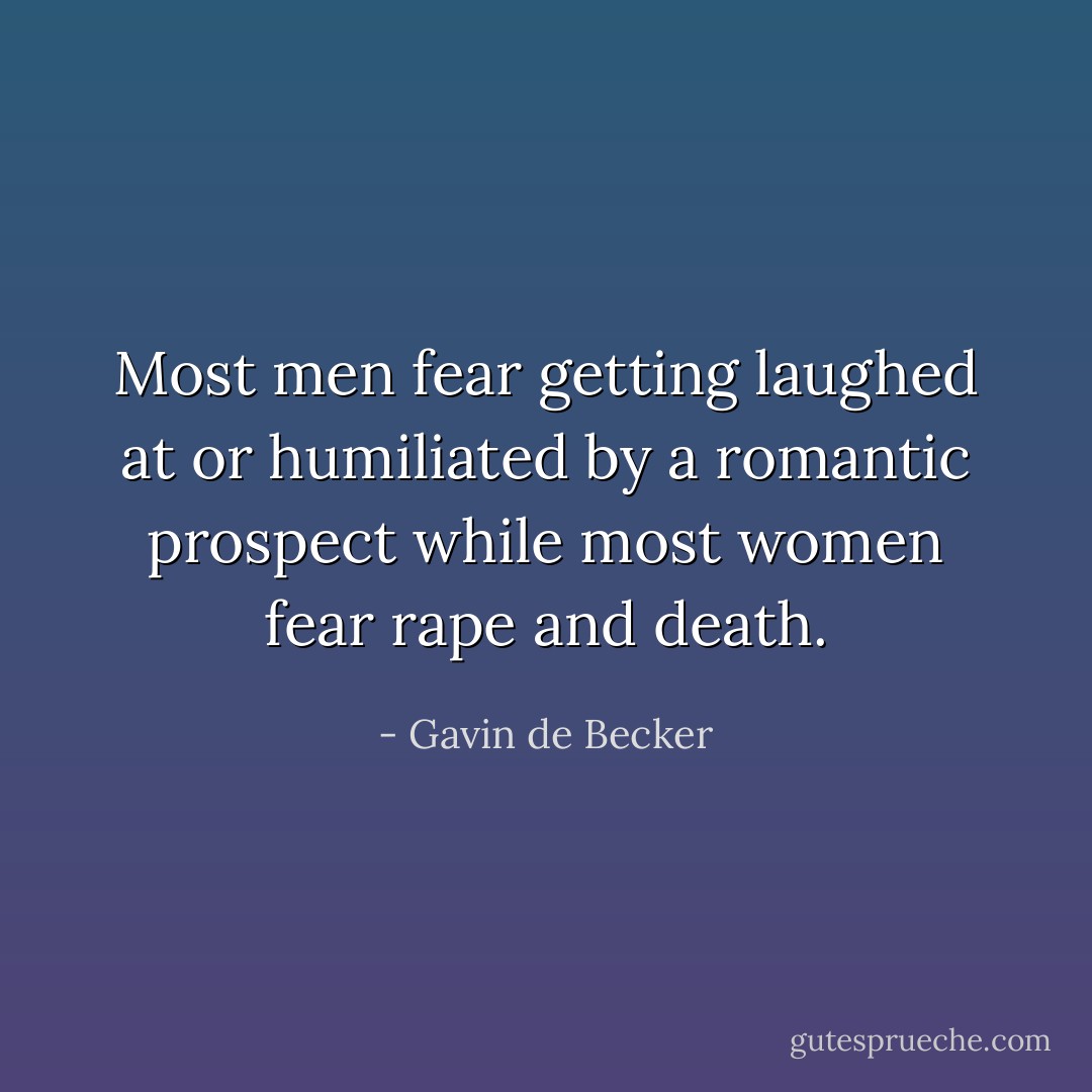 Most men fear getting laughed at or humiliated by a romantic prospect while most women fear rape and death. - Gavin de Becker