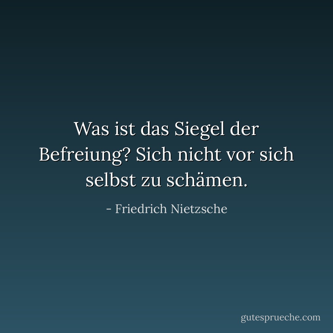 Was ist das Siegel der Befreiung? Sich nicht vor sich selbst zu schämen. - Friedrich Nietzsche<