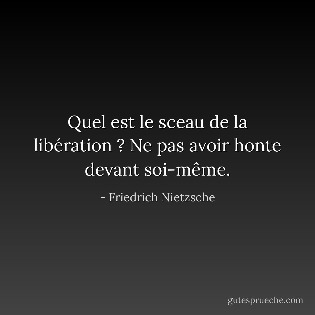 Quel est le sceau de la libération ? Ne pas avoir honte devant soi-même. - Friedrich Nietzsche