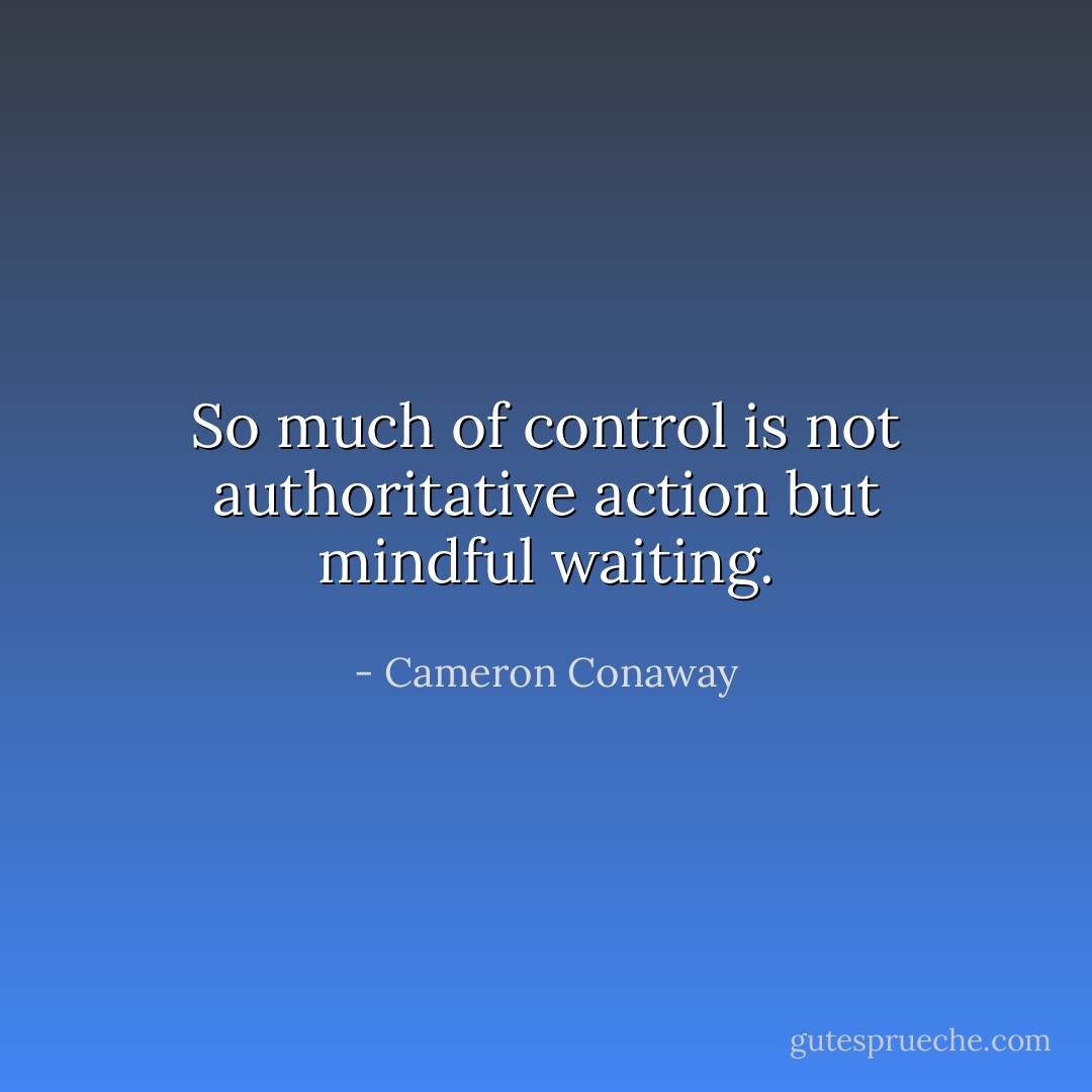 So much of control is not authoritative action but mindful waiting. - Cameron Conaway