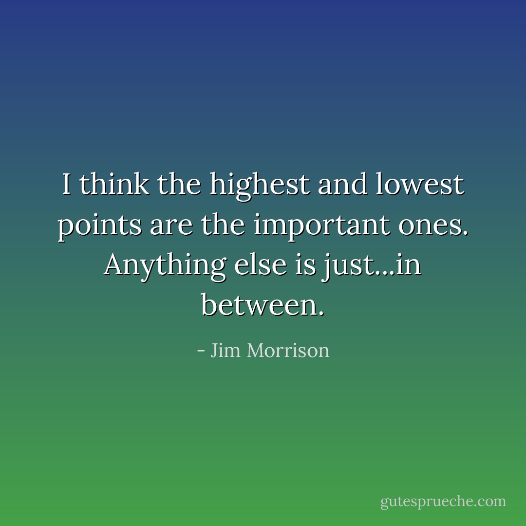 I think the highest and lowest points are the important ones. Anything else is just...in between. - Jim Morrison