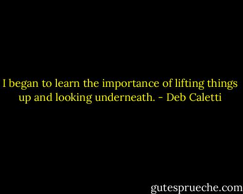 I began to learn the importance of lifting things up and looking underneath. - Deb Caletti