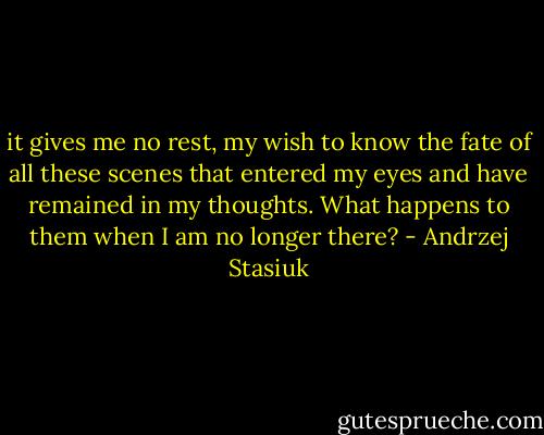 it gives me no rest, my wish to know the fate of all these scenes that entered my eyes and have remained in my thoughts. What happens to them when I am no longer there? - Andrzej Stasiuk