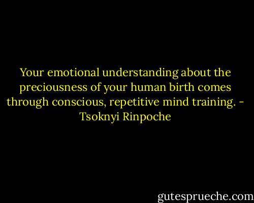 Your emotional understanding about the preciousness of your human birth comes through conscious, repetitive mind training. - Tsoknyi Rinpoche