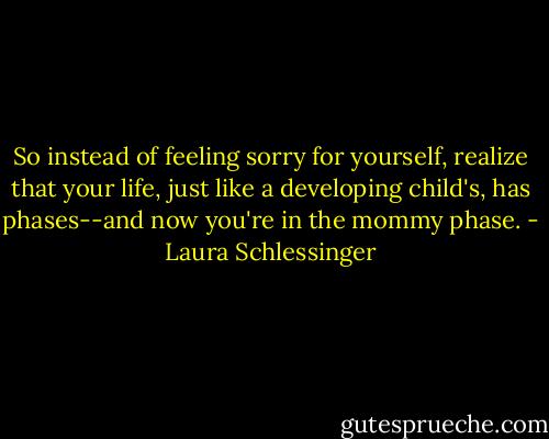 So instead of feeling sorry for yourself, realize that your life, just like a developing child's, has phases--and now you're in the mommy phase. - Laura Schlessinger