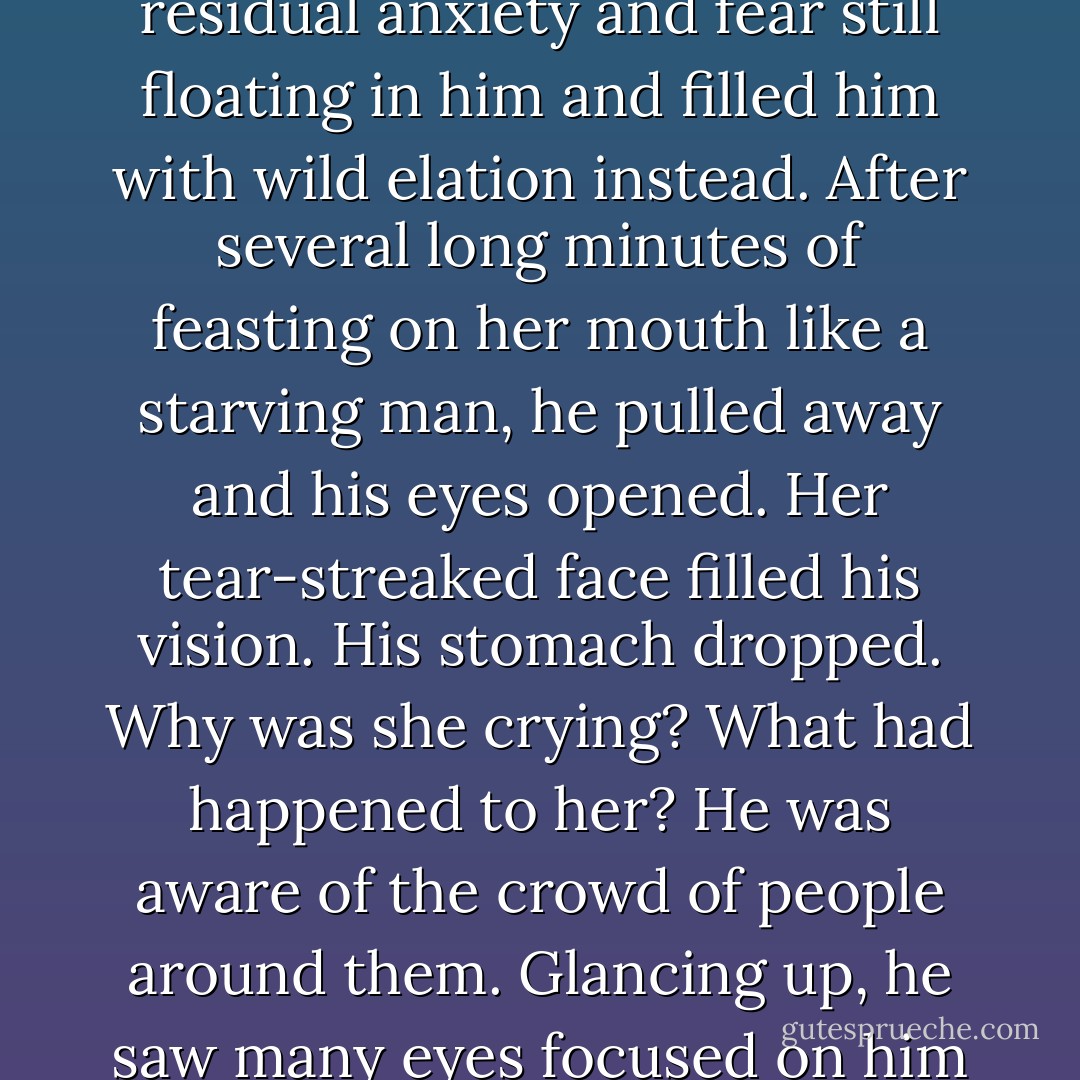 All of a sudden, she was there, breaking away from the little group of women and running toward him. She raced across the space between them and threw her arms around his neck. The force of her body knocked him back a few steps as she wrapped around him like a trumpet vine on a cornstalk.<br />He regained his footing and snaked his arms around her, holding her close. His<br />exhaustion disappeared in a moment, erased by the incredible fact that Catherine was in his arms right here on the street in front of half the town, lifting her face to kiss him. He<br />couldn’t refuse her offer and bent his head to cover her soft lips with his. The heat and pressure of her mouth took away all the residual anxiety and fear still floating in him and filled him with wild elation instead.<br />After several long minutes of feasting on her mouth like a starving man, he pulled away and his eyes opened. Her tear-streaked face filled his vision. His stomach dropped.<br />Why was she crying? What had happened to her?<br />He was aware of the crowd of people around them. Glancing up, he saw many eyes focused on him and Catherine, mouths talking, expressions of surprise and shock. He let go of her and stepped back, although it was far too late to protect her reputation.<br />Catherine cupped his face, drawing his attention back to her, and her lips were<br />moving. “…don’t you? Never again!” She frowned and signed as she spoke. “Never!<br />Understand? I love you.” Her graceful hands made the love sign, which looked as though she was offering her heart to him.<br />At last Jim realized she was upset with him for putting himself in danger. If he’d doubted that she cared, those doubts evaporated under the force of her fury. He nodded and promised. - Bonnie Dee