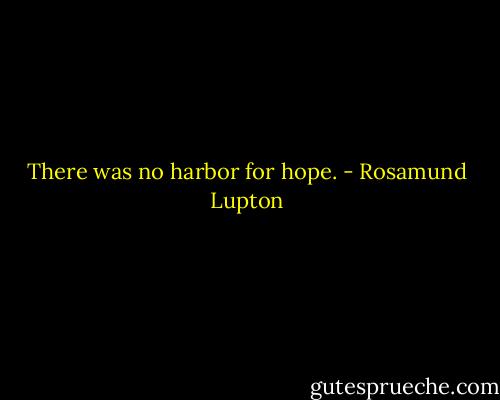 There was no harbor for hope. - Rosamund Lupton