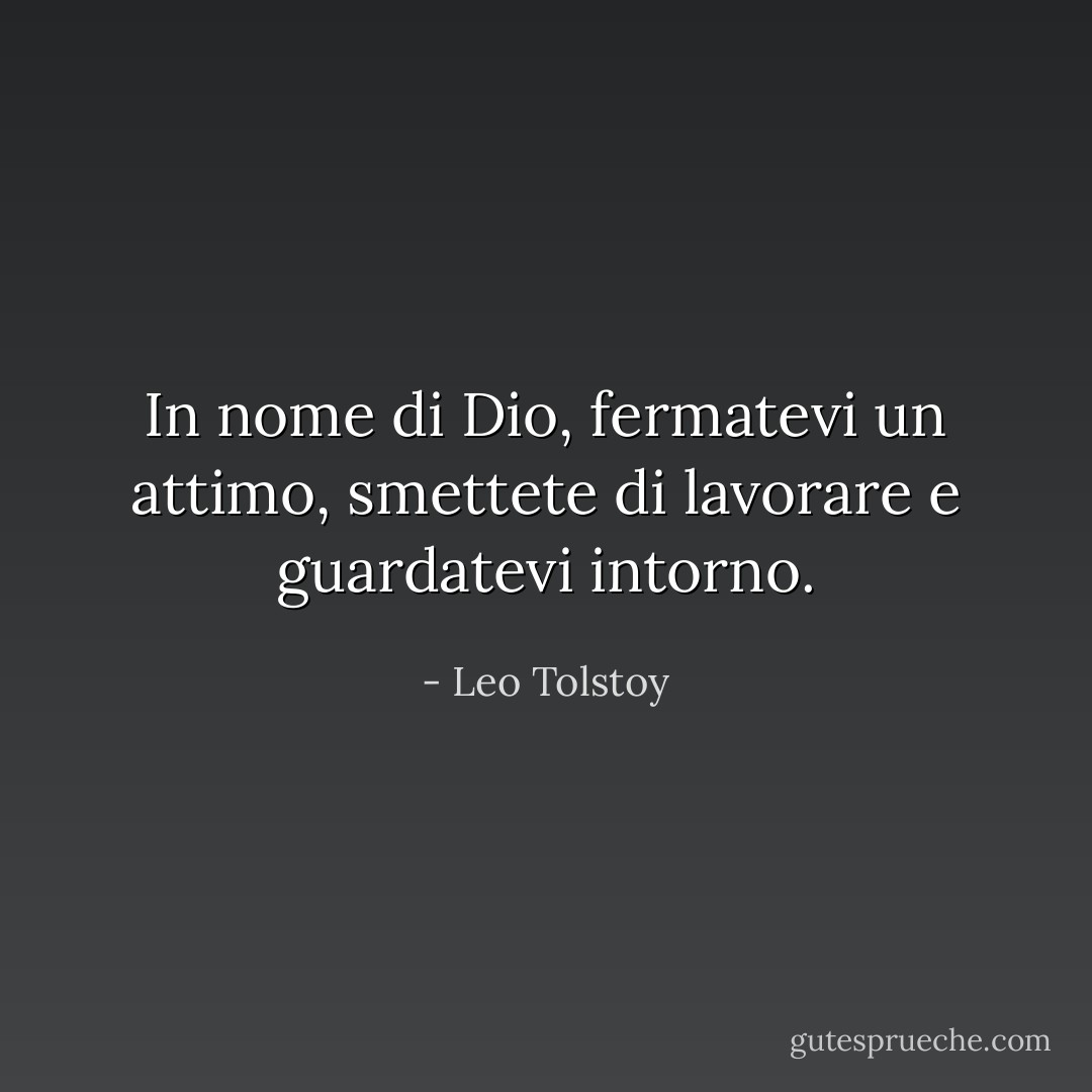 In nome di Dio, fermatevi un attimo, smettete di lavorare e guardatevi intorno. - Leo Tolstoy