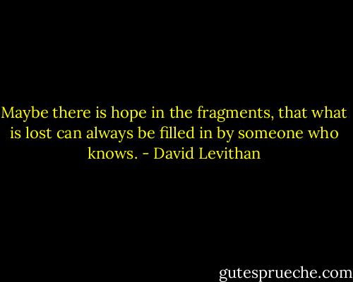 Maybe there is hope in the fragments, that what is lost can always be filled in by someone who knows. - David Levithan