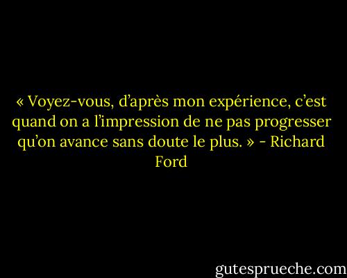 « Voyez-vous, d’après mon expérience, c’est quand on a l’impression de ne pas progresser qu’on avance sans doute le plus. » - Richard Ford