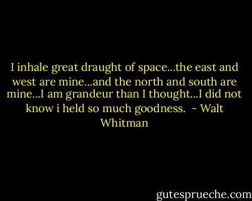 I inhale great draught of space...the east and west are mine...and the north and south are mine...I am grandeur than I thought...I did not know i held so much goodness.  - Walt Whitman