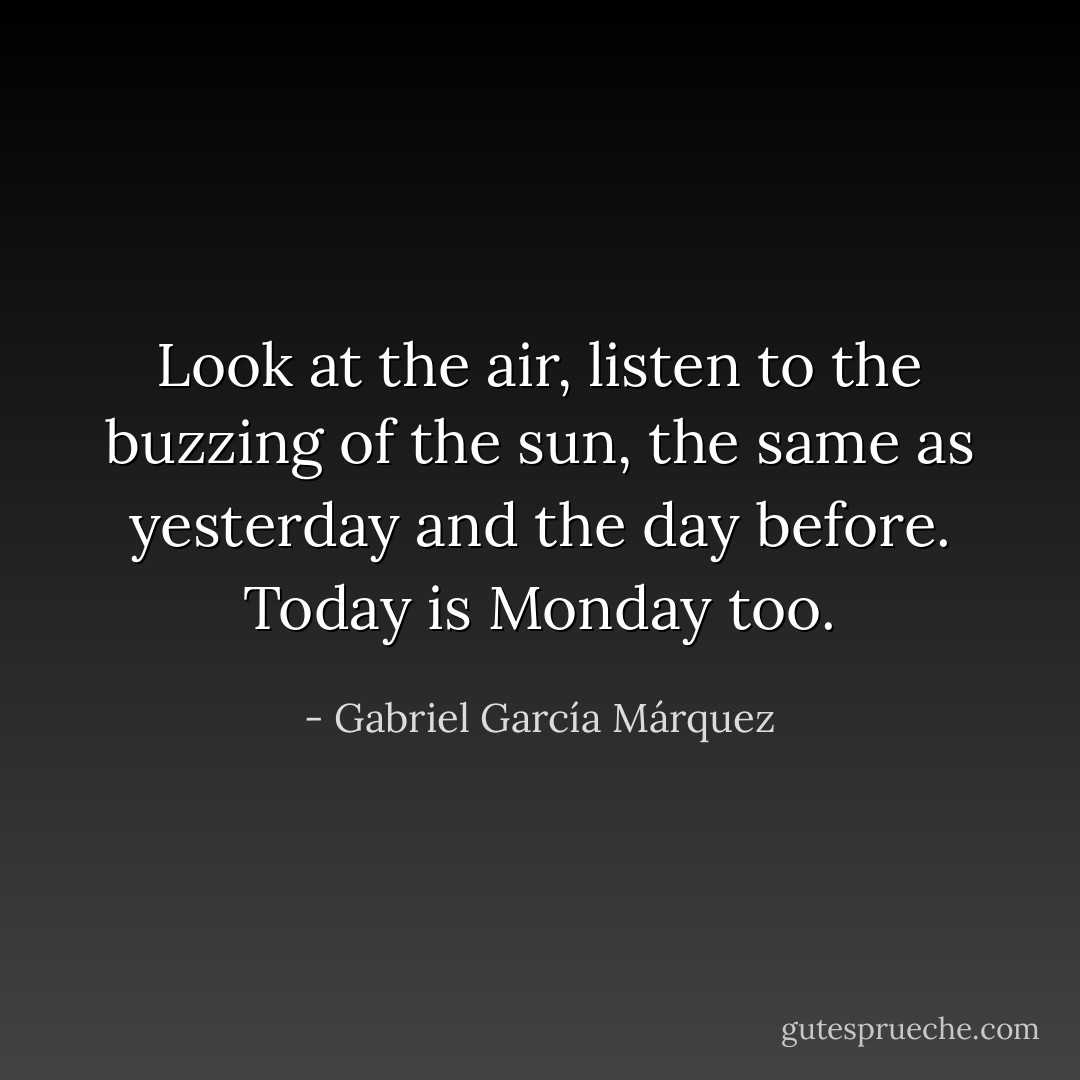 Look at the air, listen to the buzzing of the sun, the same as yesterday and the day before. Today is Monday too. - Gabriel García Márquez