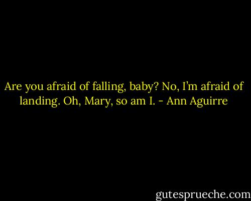Are you afraid of falling, baby?<br />No, I’m afraid of landing.<br />Oh, Mary, so am I. - Ann Aguirre