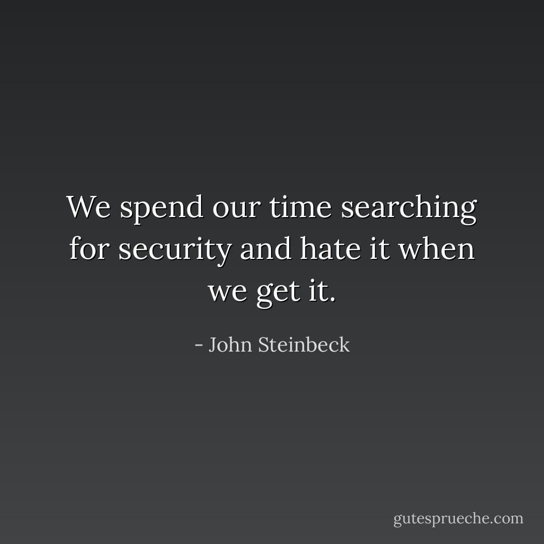 We spend our time searching for security and hate it when we get it. - John Steinbeck
