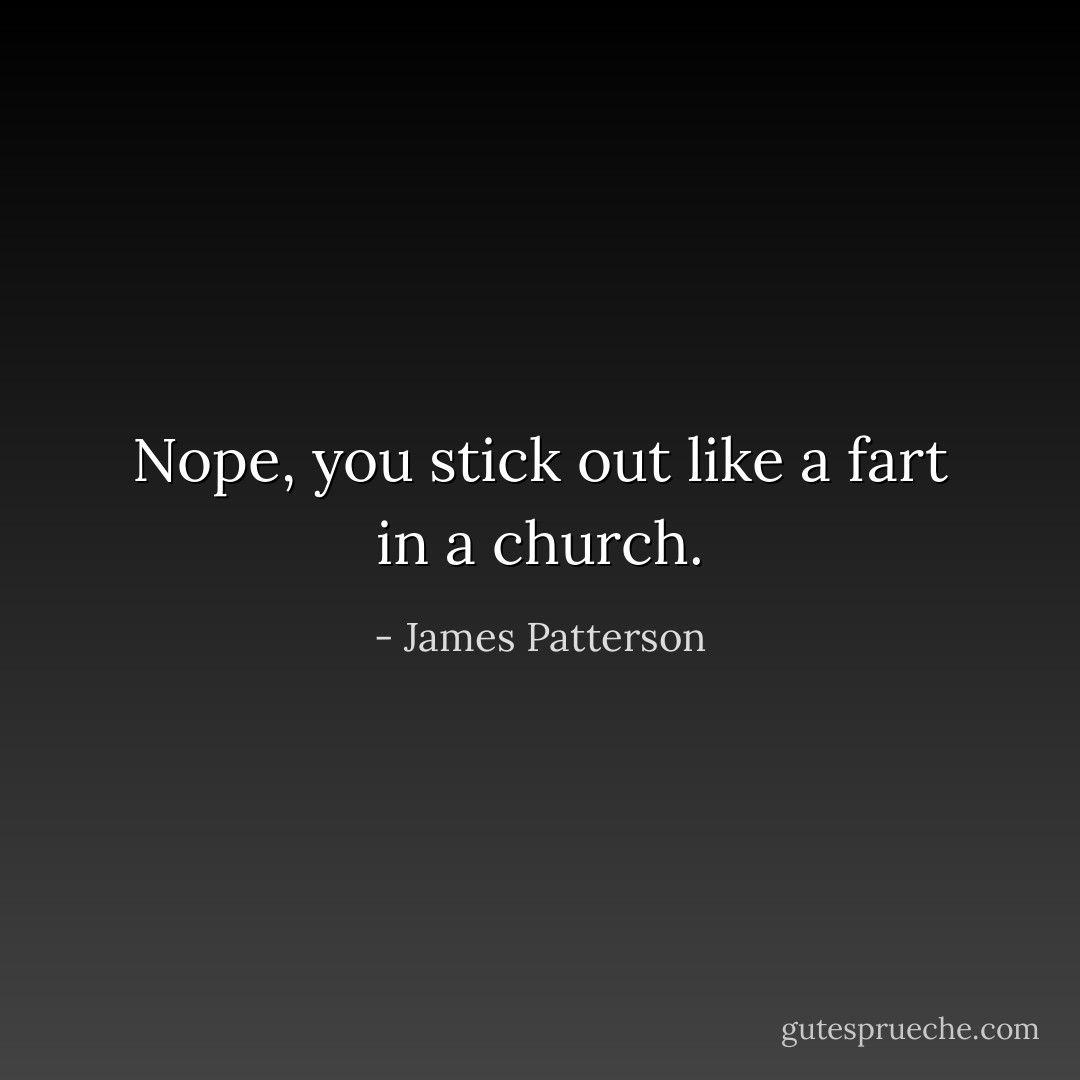 Nope, you stick out like a fart in a church. - James Patterson