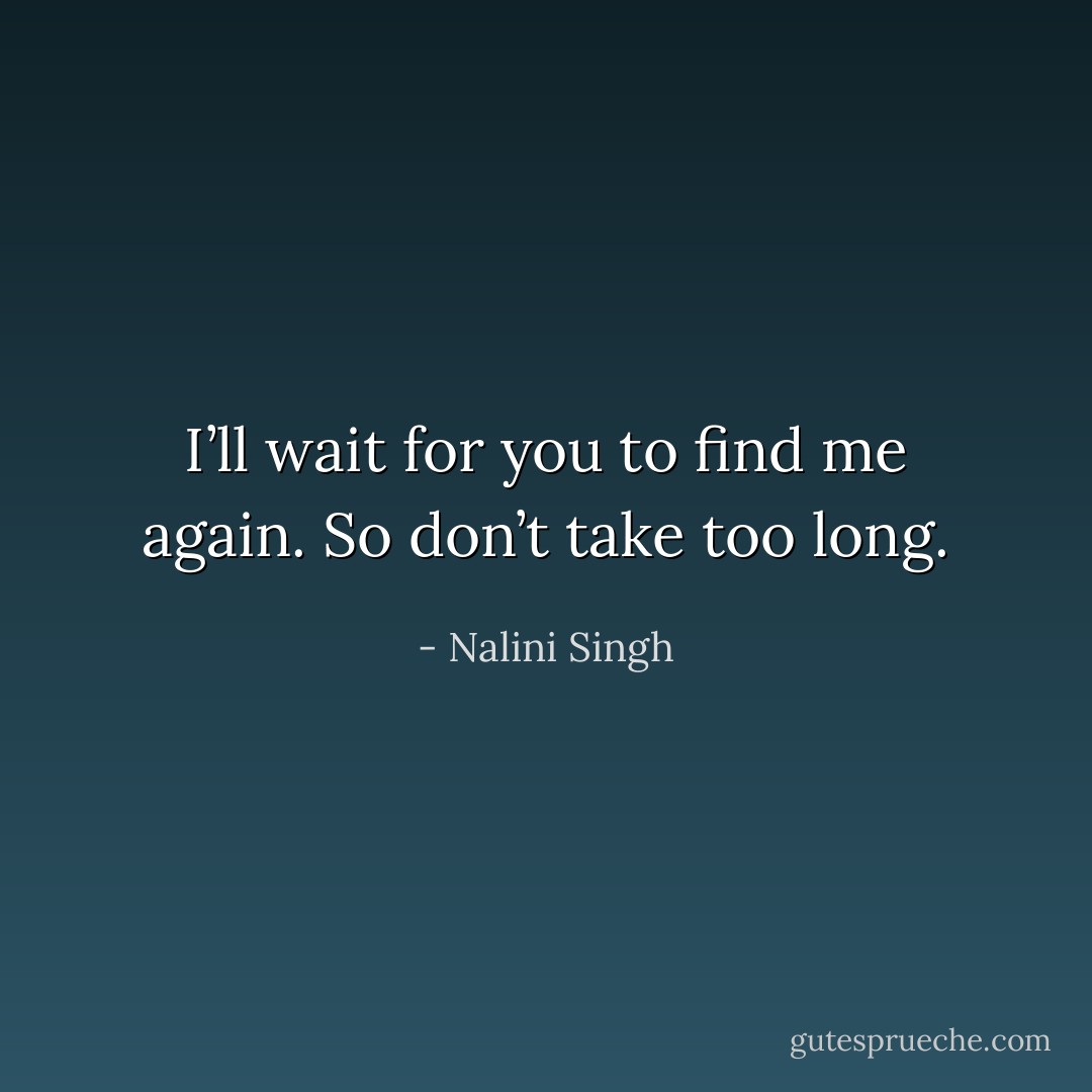 <i>I’ll wait for you to find me again. So don’t take too long.</i> - Nalini Singh