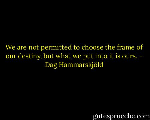 We are not permitted to choose the frame of our destiny, but what we put into it is ours. - Dag Hammarskjöld