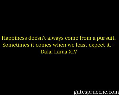 Happiness doesn't always come from a pursuit. Sometimes it comes when we least expect it. - Dalai Lama XIV