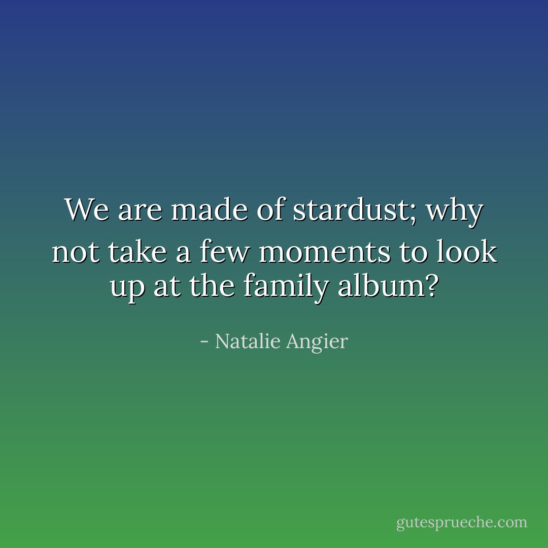 We are made of stardust; why not take a few moments to look up at the family album? - Natalie Angier