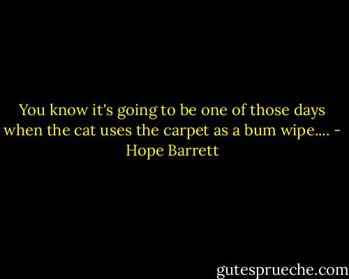You know it's going to be one of those days when the cat uses the carpet as a bum wipe.... - Hope Barrett
