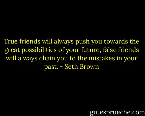 True friends will always push you towards the great possibilities of your future, false friends will always chain you to the mistakes in your past. - Seth Brown