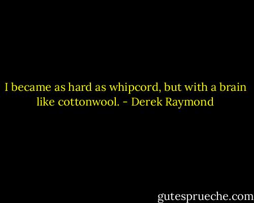 I became as hard as whipcord, but with a brain like cottonwool. - Derek Raymond
