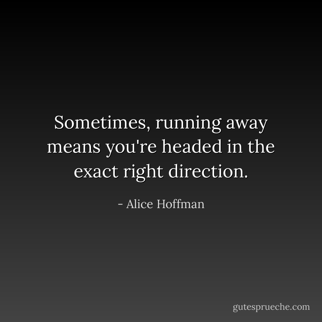 Sometimes, running away means you're headed in the exact right direction. - Alice Hoffman