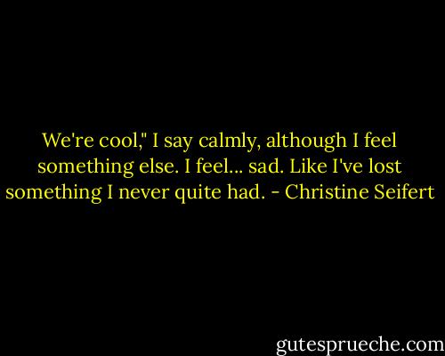 We're cool," I say calmly, although I feel something else. I feel... sad. Like I've lost something I never quite had. - Christine Seifert