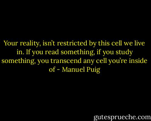 Your reality, isn’t restricted by this cell we live in. If you read something, if you study something, you transcend any cell you’re inside of - Manuel Puig