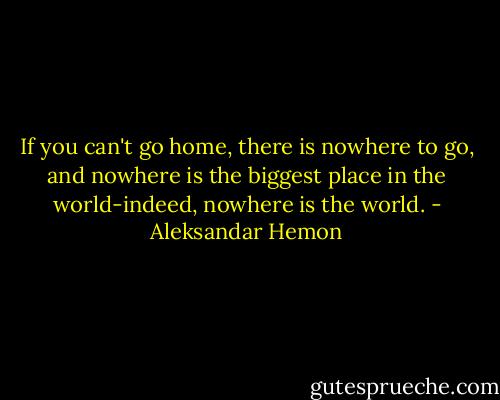 If you can't go home, there is nowhere to go, and nowhere is the biggest place in the world-indeed, nowhere is the world. - Aleksandar Hemon