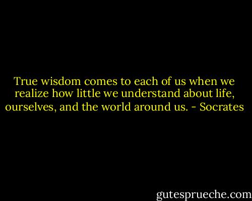True wisdom comes to each of us when we realize how little we understand about life, ourselves, and the world around us. - Socrates