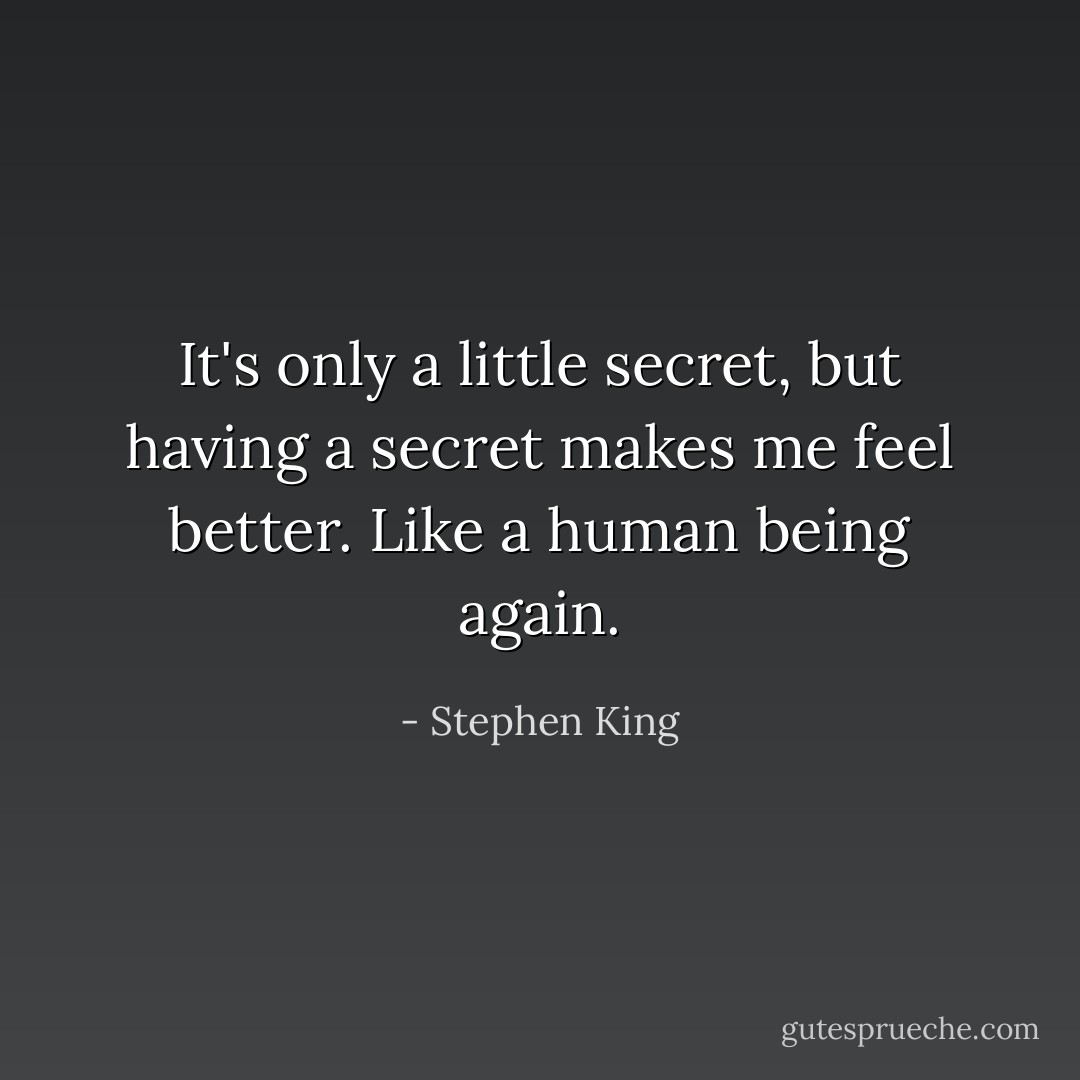 It's only a little secret, but having a secret makes me feel better. Like a human being again. - Stephen King