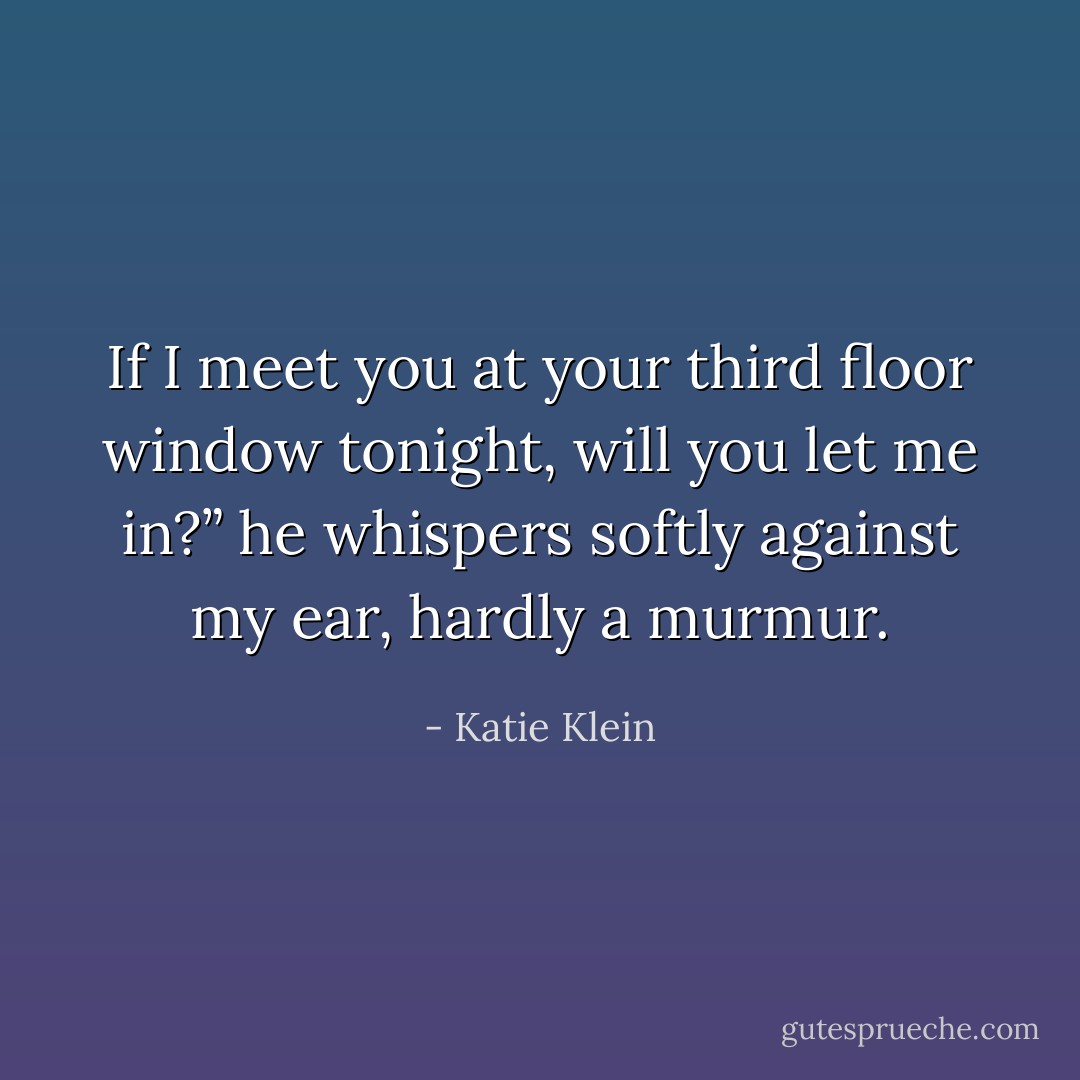 If I meet you at your third floor window tonight, will you let me in?” he whispers softly against my ear, hardly a murmur. - Katie Klein