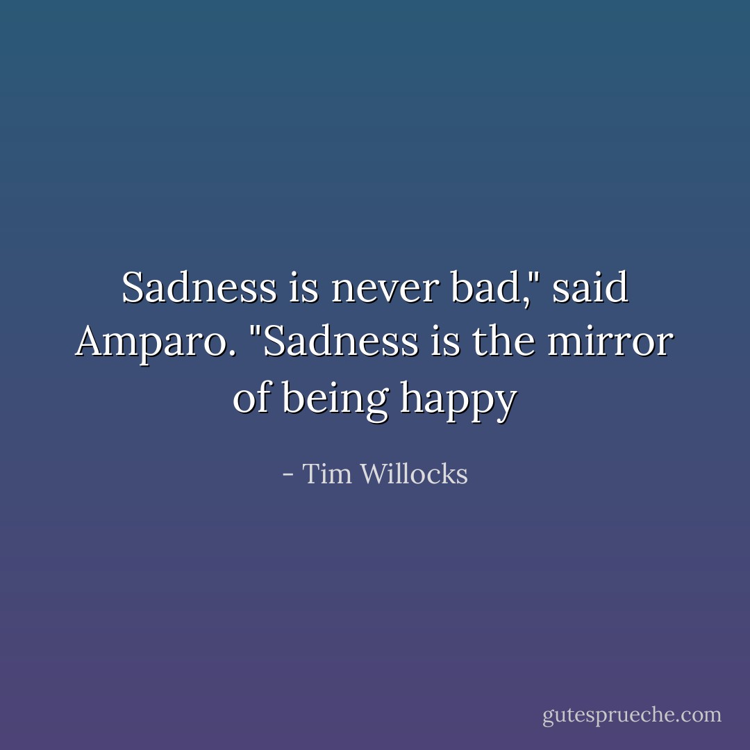Sadness is never bad," said Amparo. "Sadness is the mirror of being happy - Tim Willocks