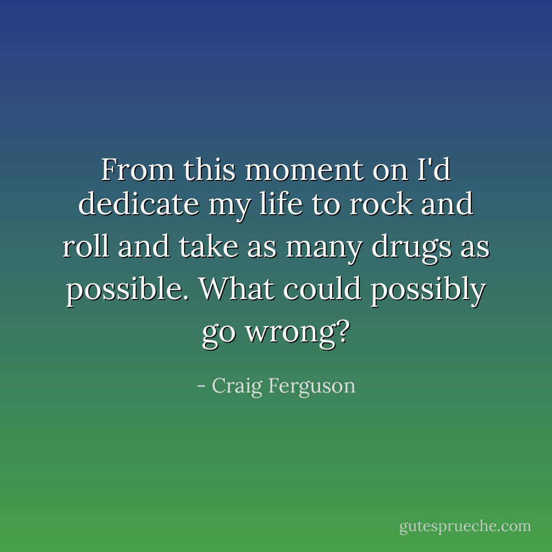 From this moment on I'd dedicate my life to rock and roll and take as many drugs as possible. What could possibly go wrong? - Craig Ferguson