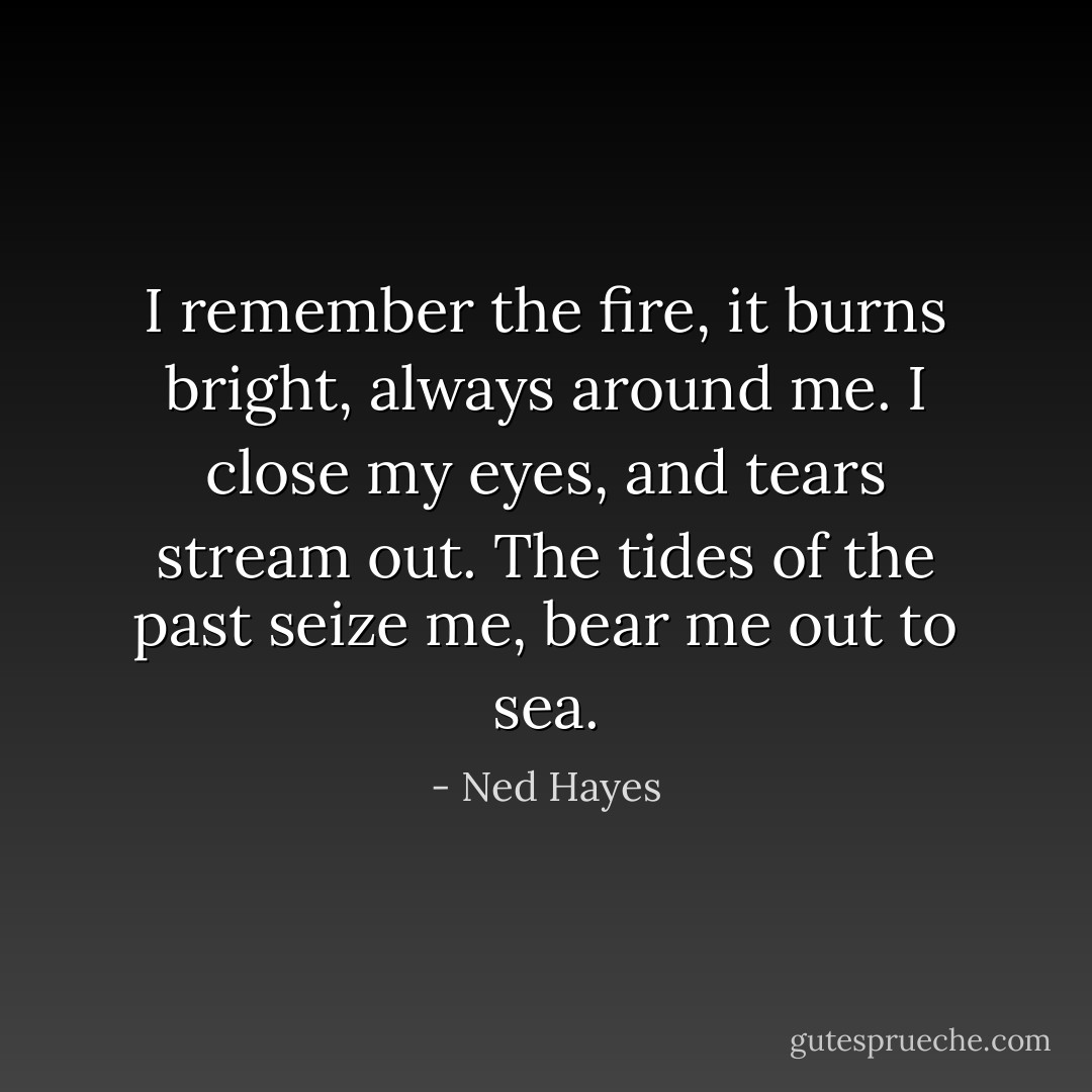 I remember the fire, it burns bright, always around me. I close my eyes, and tears stream out. The tides of the past seize me, bear me out to sea. - Ned Hayes