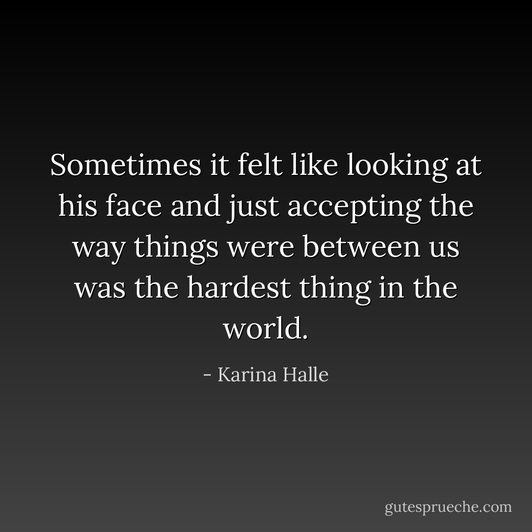 Sometimes it felt like looking at his face and just accepting the way things were between us was the hardest thing in the world. - Karina Halle