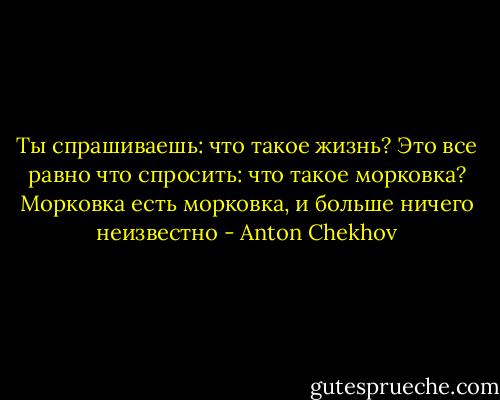 Ты спрашиваешь: что такое жизнь? Это все равно что спросить: что такое морковка? Морковка есть морковка, и больше ничего неизвестно - Anton Chekhov