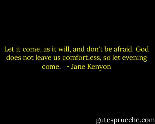 Let it come, as it will, and don't<br />be afraid. God does not leave us<br />comfortless, so let evening come. <br /> - Jane Kenyon