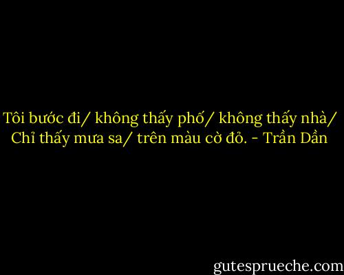 Tôi bước đi/ không thấy phố/ không thấy nhà/ Chỉ thấy mưa sa/ trên màu cờ đỏ. - Trần Dần