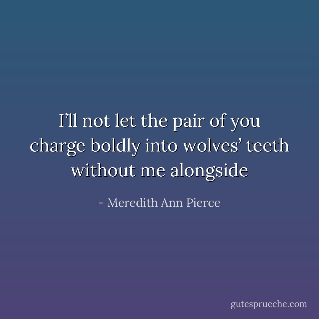 I’ll not let the pair of you charge boldly into wolves’ teeth without me alongside - Meredith Ann Pierce