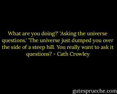 What are you doing?' 'Asking the universe questions.' 'The universe just dumped you over the side of a steep hill. You really want to ask it questions? - Cath Crowley